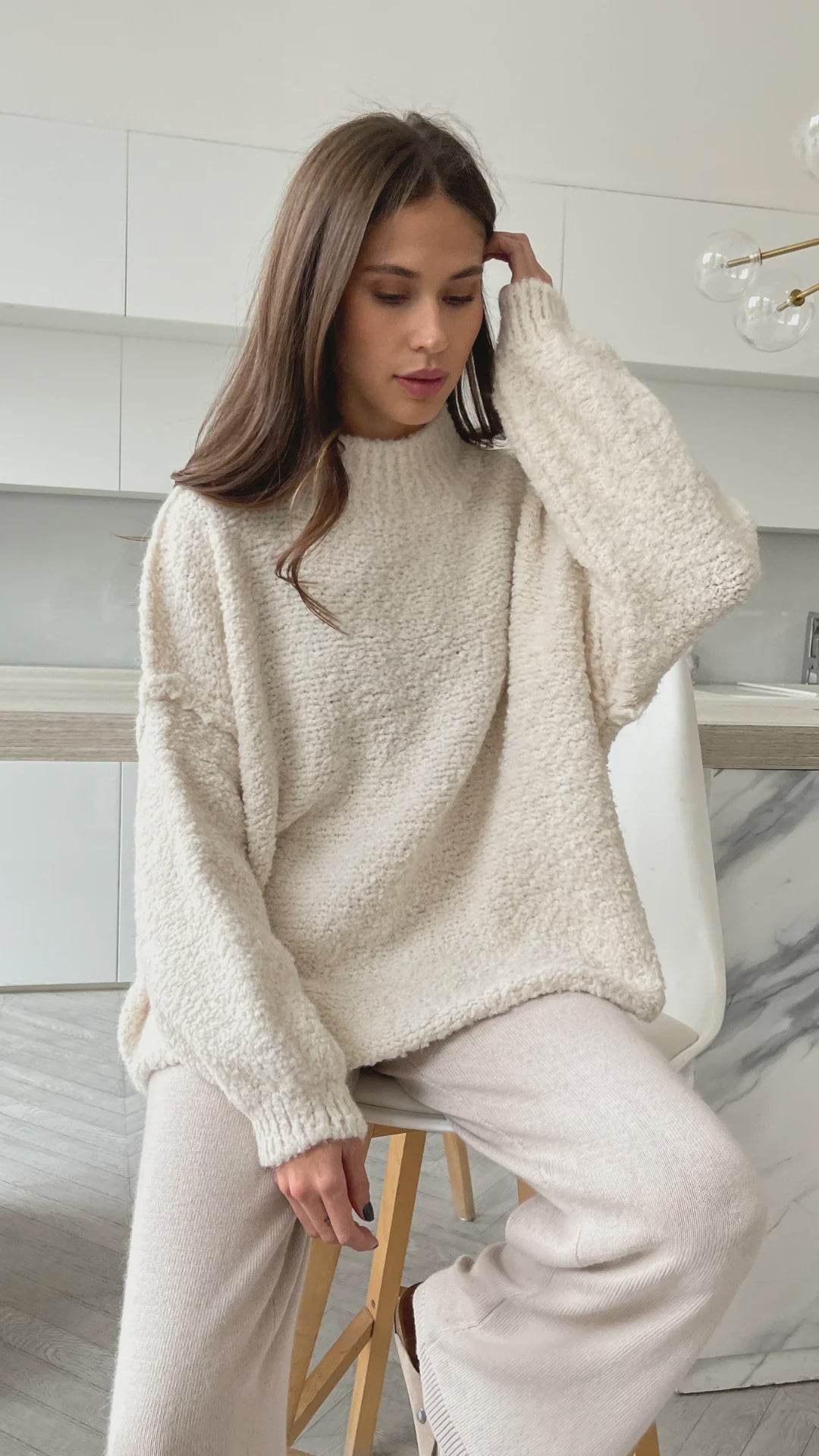 Charli Jessica Mock Neck Boucle Sweater in Off White