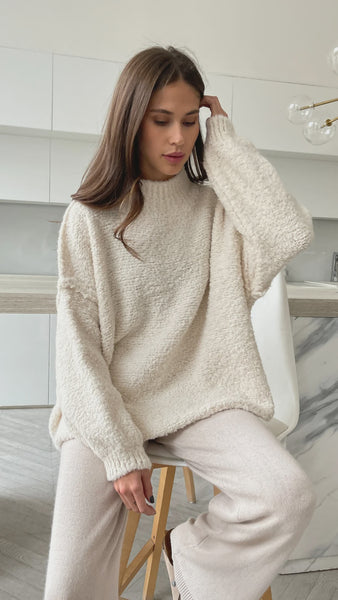 Charli Jessica Mock Neck Boucle Sweater in Off White