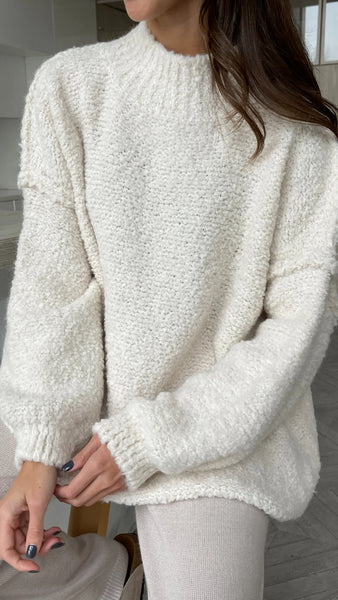 Charli Jessica Mock Neck Boucle Sweater in Off White