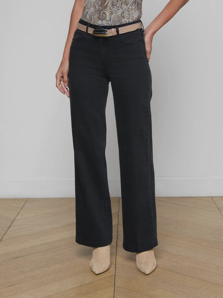 L'AGENCE Scottie Hi Rise Wide Leg jean in Washed Black