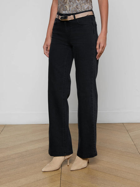 L'AGENCE Scottie Hi Rise Wide Leg jean in Washed Black