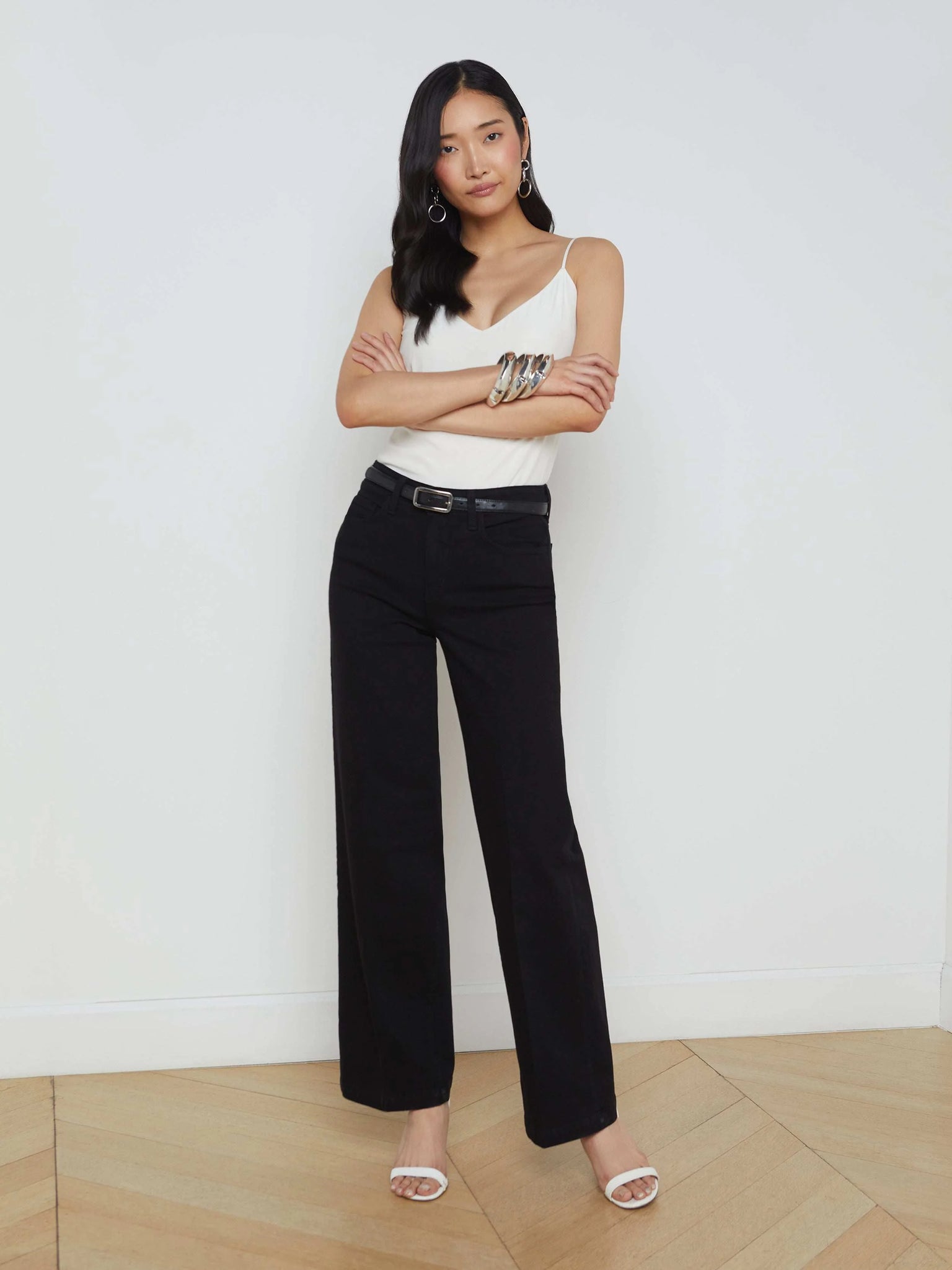 L'AGENCE Clayton High rise Wide Leg Pants in Noir