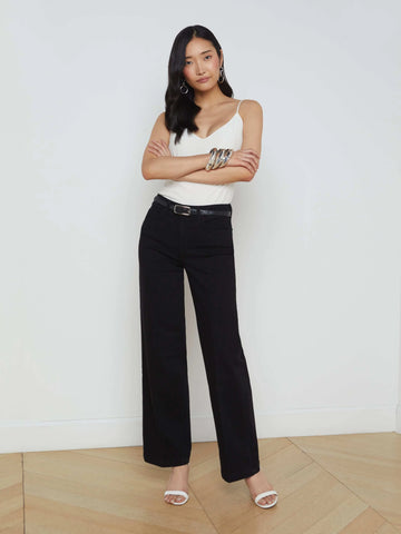 L'AGENCE Clayton High rise Wide Leg Pants in Noir