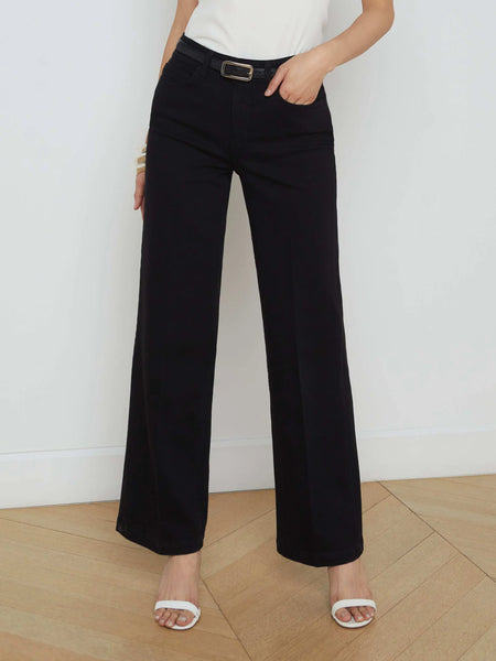 L'AGENCE Clayton High rise Wide Leg Pants in Noir