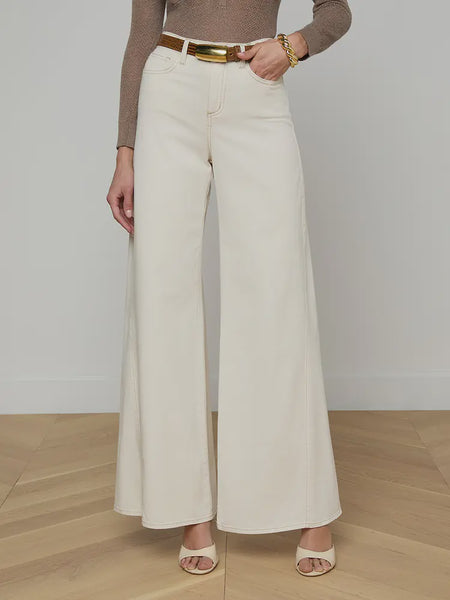 L'AGENCE Beau Wide Leg Jean with Twisted Seam in Macadamia
