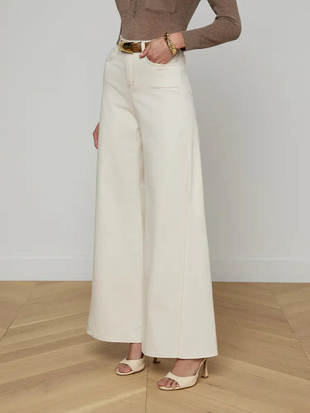 L'AGENCE Beau Wide Leg Jean with Twisted Seam in Macadamia