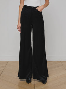 L'AGENCE Quincy Hi Rise Wide Leg Velvet Cord in Black