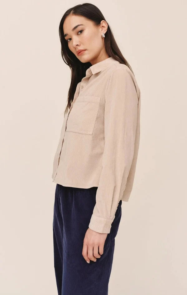 Bella Dahl Patch Pocket Corduroy Work Shirt in Oat