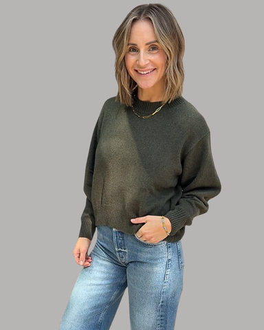 autumn cashmere Hi Lo Pleat Sleeve Crew in Arugula