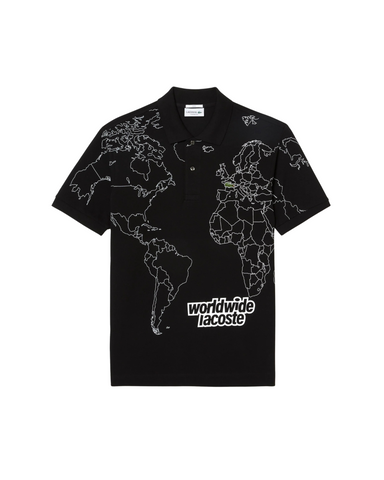 Lacoste Worldwide Print Cotton Polo - Black