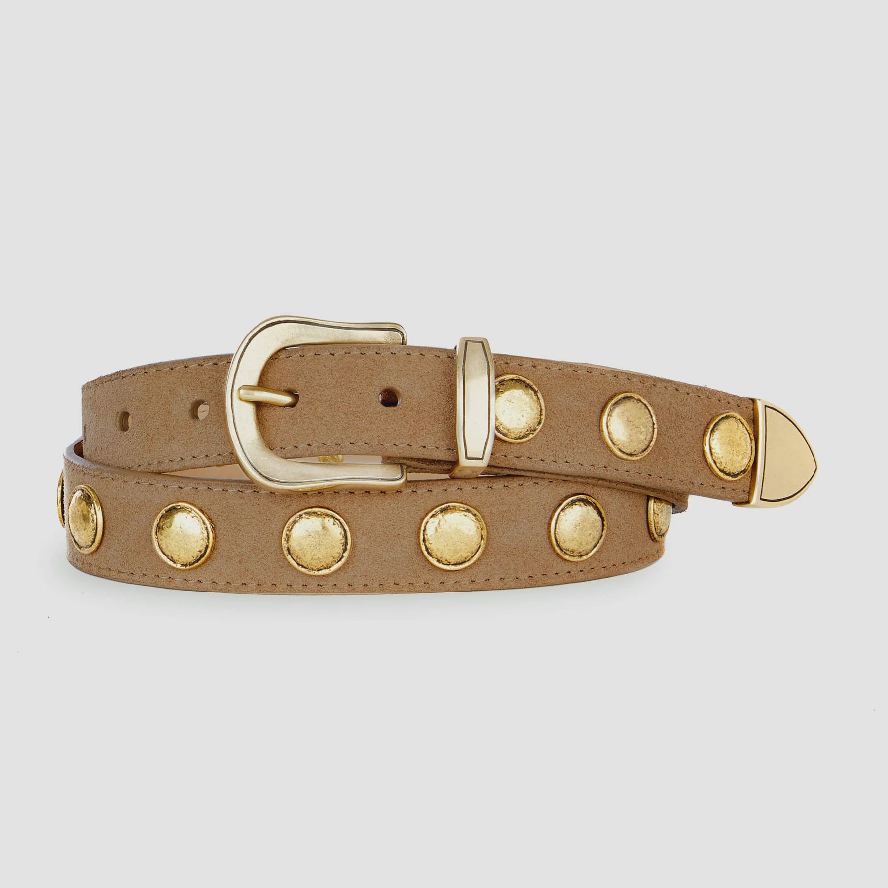 Brave Sezim Suede Studded Belt in Olivetta with Gold