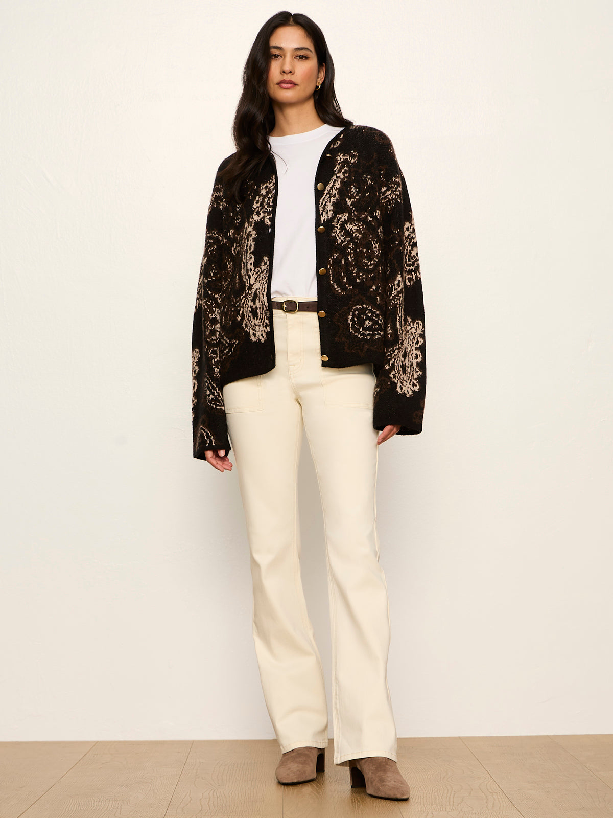 Sanctuary Jacquard Knit Jacket in Black Paisley