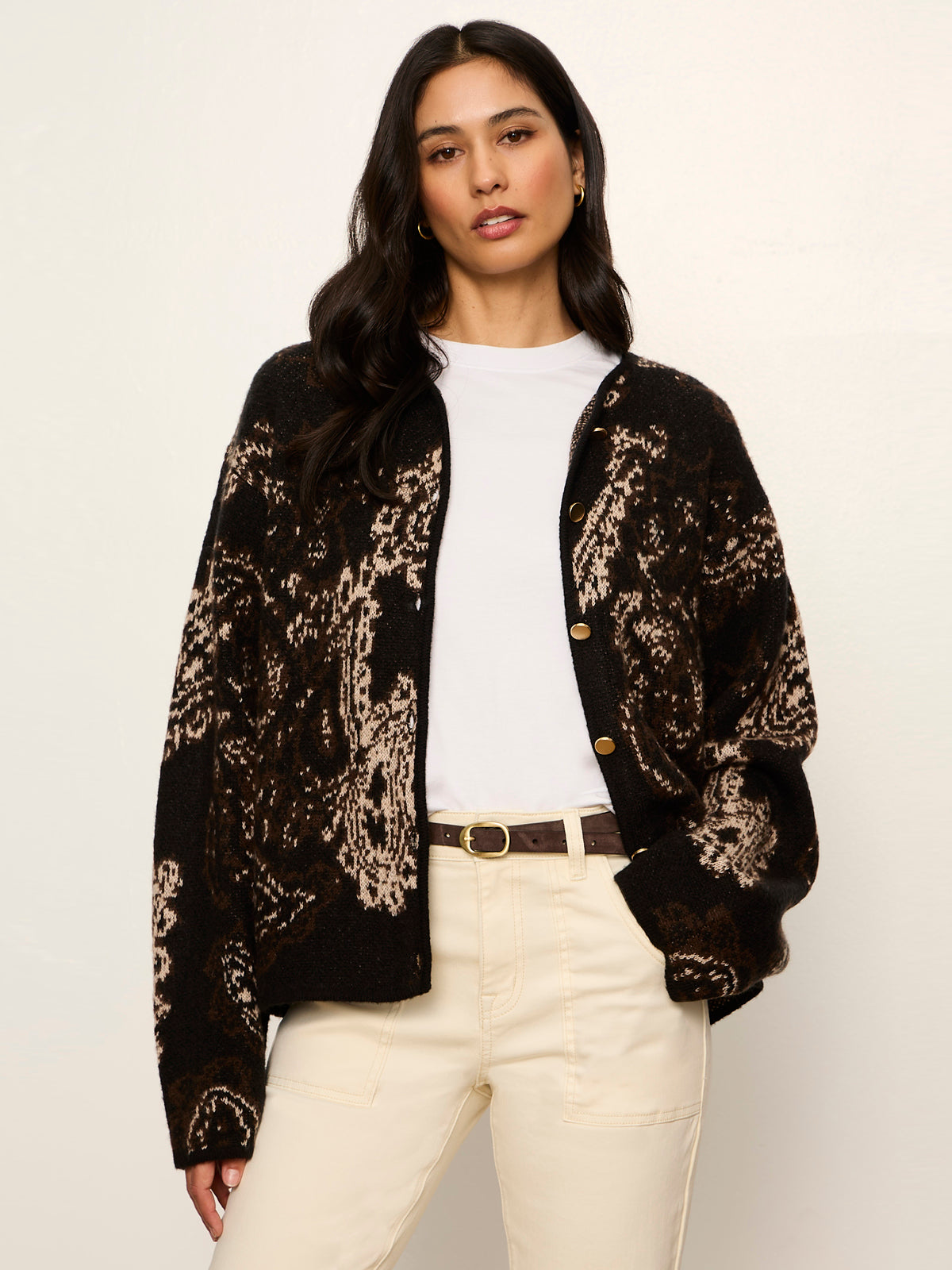 Sanctuary Jacquard Knit Jacket in Black Paisley