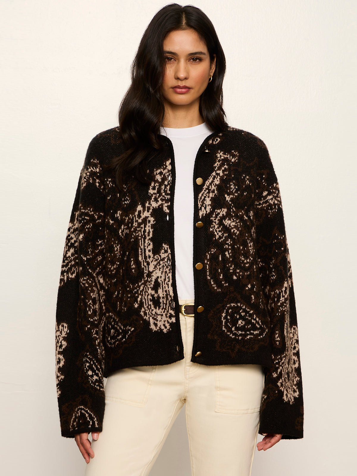Sanctuary Jacquard Knit Jacket in Black Paisley