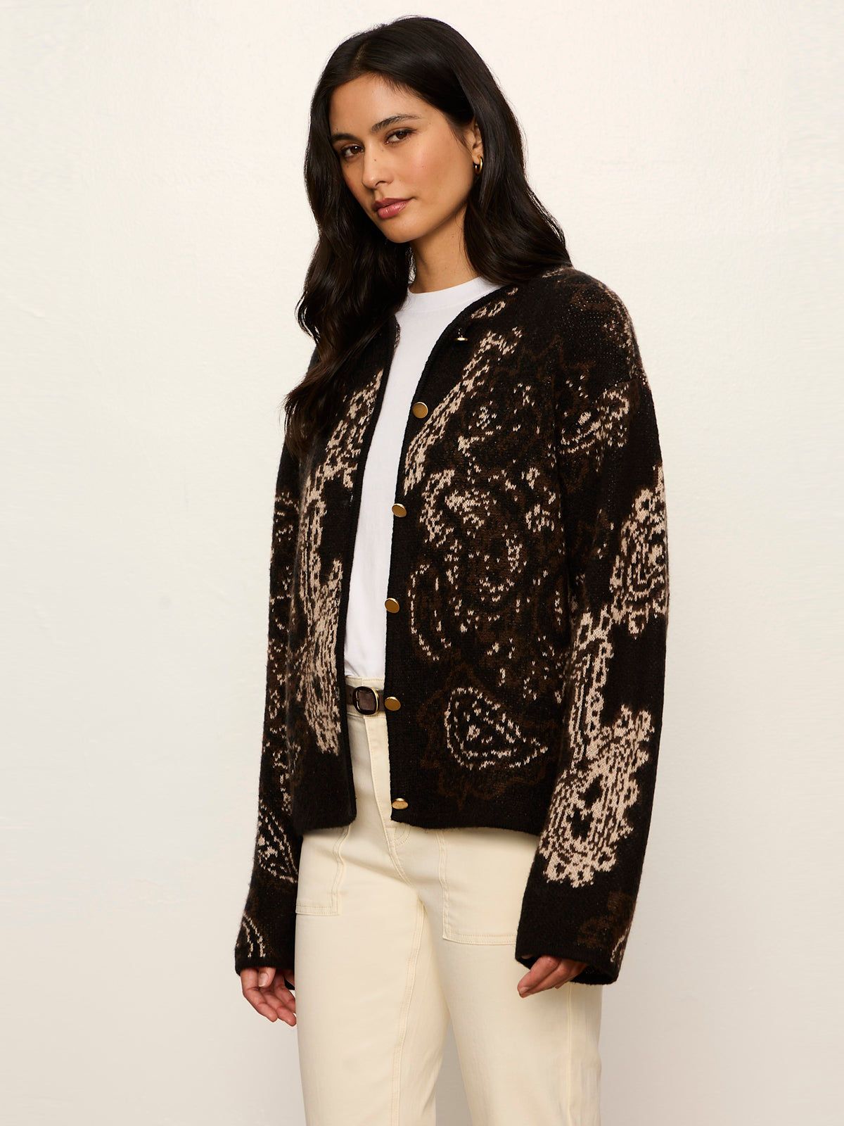Sanctuary Jacquard Knit Jacket in Black Paisley