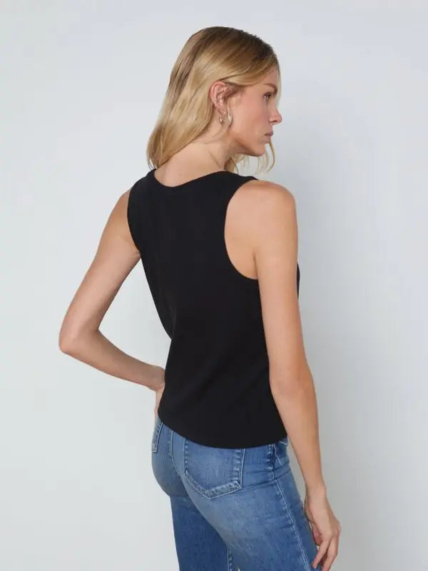 L'AGENCE Mikaela Cotton Tank Top in Black