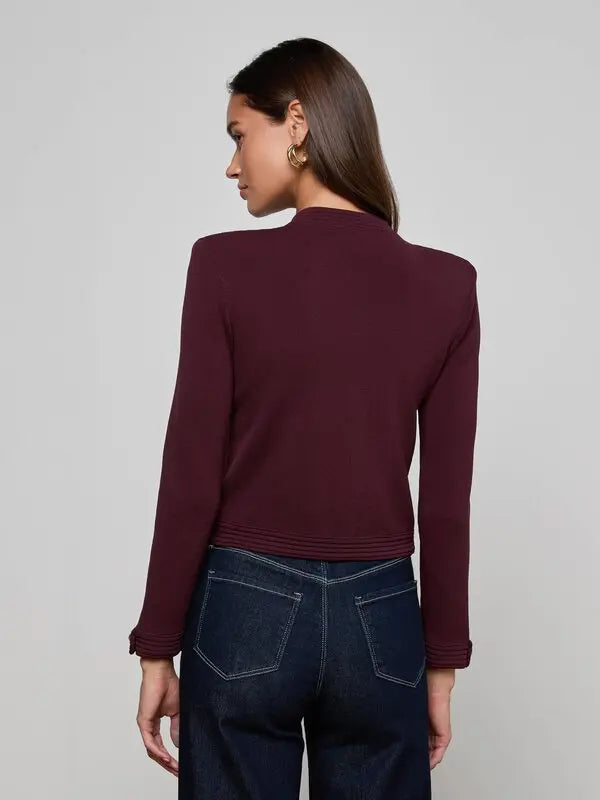 L'AGENCE Patsy Crop Crew Cardigan in Malbec/Gold