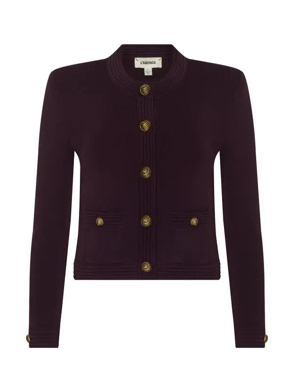 L'AGENCE Patsy Crop Crew Cardigan in Malbec/Gold