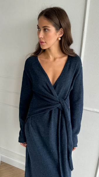 Charli Keira tie front soft wool blend dress in midnight