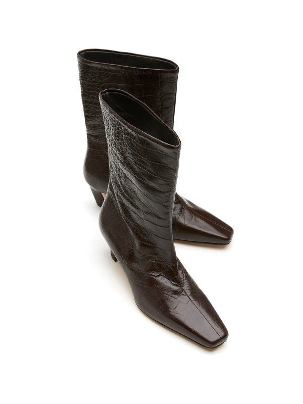 Sister Soeur Logan Croc Embossed Leather Boot in Cocoa