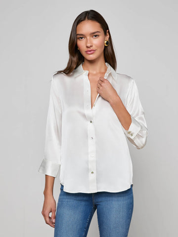 L'AGENCE Dani 3/4 sleeve silk blouse in ivory