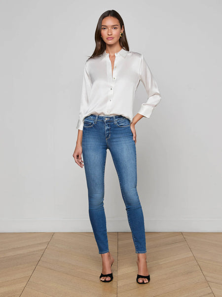 L'AGENCE Dani 3/4 sleeve silk blouse in ivory