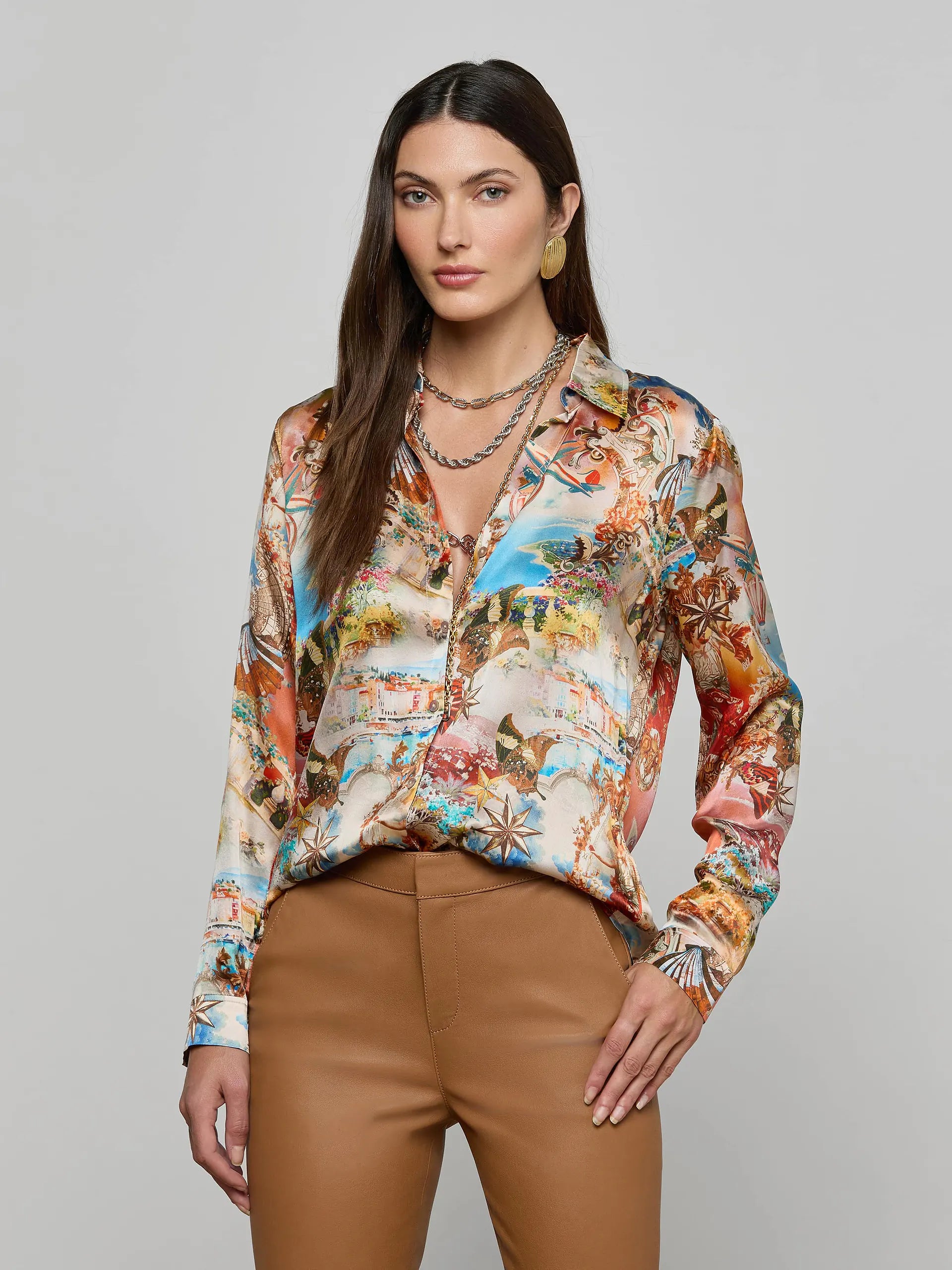 L'AGENCE Tyler L/S Blouse in Multi Collage