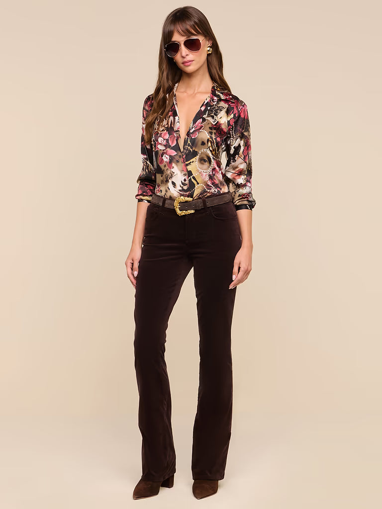 L'AGENCE Tyler L/S Blouse in Burgundy Multi Lux Collage