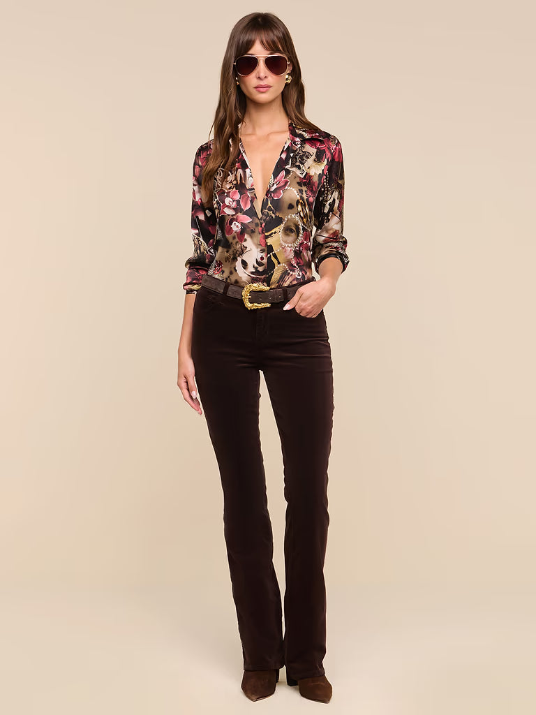 L'AGENCE Tyler L/S Blouse in Burgundy Multi Lux Collage