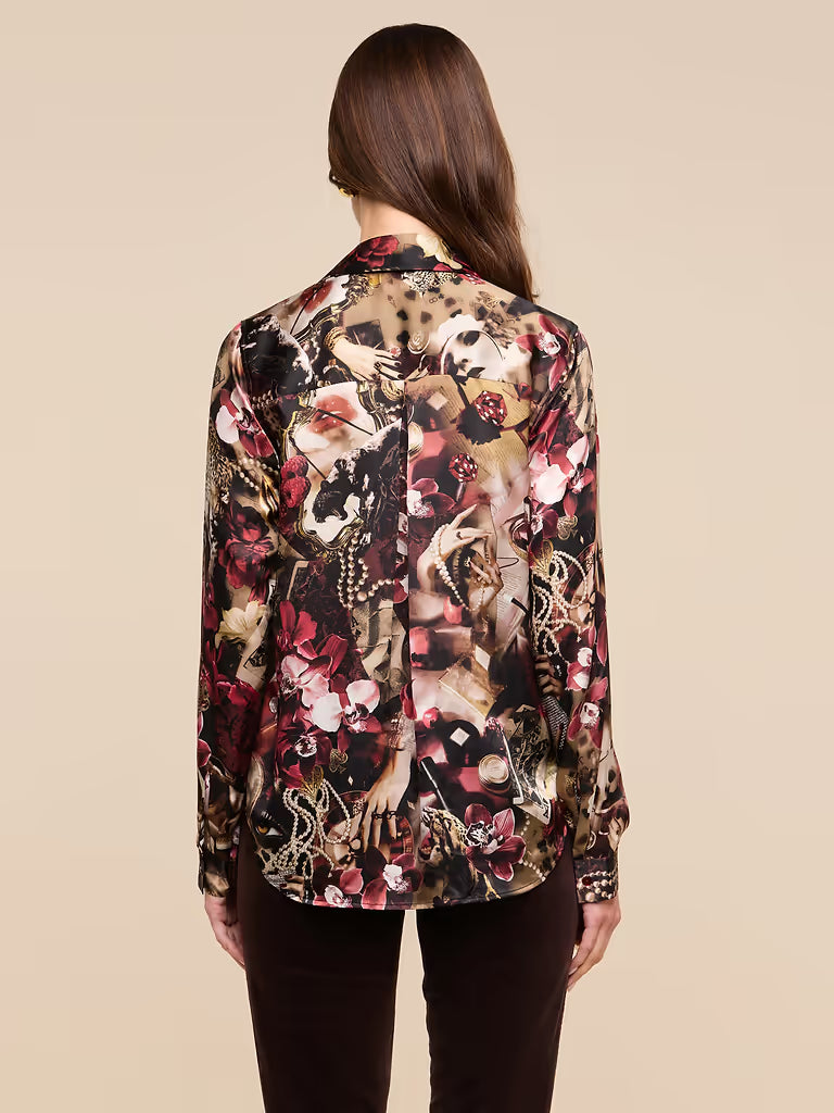 L'AGENCE Tyler L/S Blouse in Burgundy Multi Lux Collage