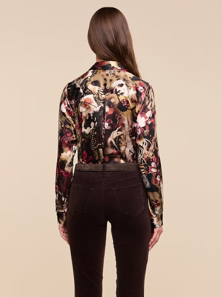 L'AGENCE Tyler L/S Blouse in Burgundy Multi Lux Collage