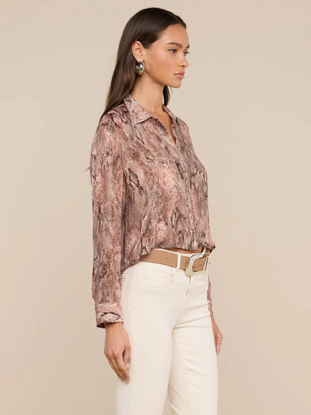 L'AGENCE Cosette Crop Hi Low Shirt in Western Snake Print