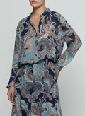 L'AGENCE Cosette Crop Hi Low Shirt in Midnight Besarabian Pailsey