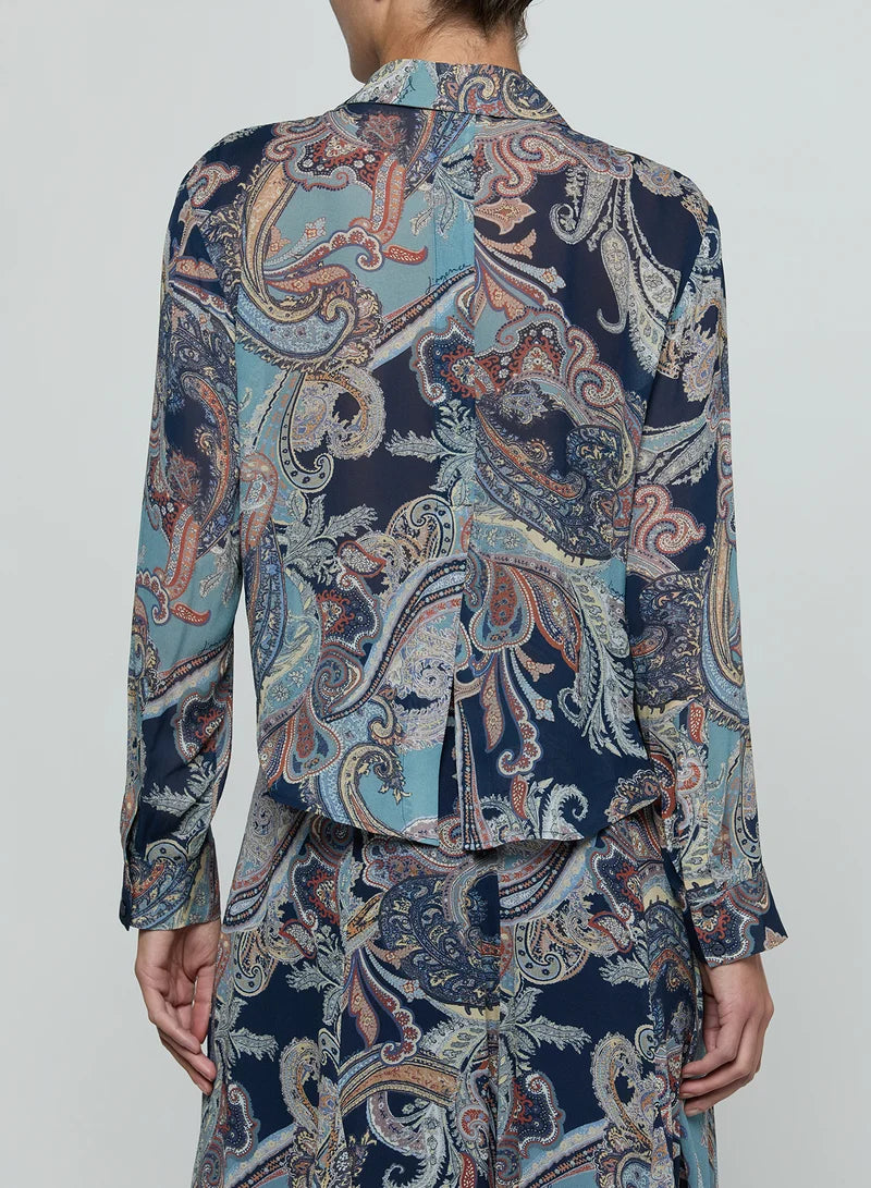 L'AGENCE Cosette Crop Hi Low Shirt in Midnight Besarabian Pailsey
