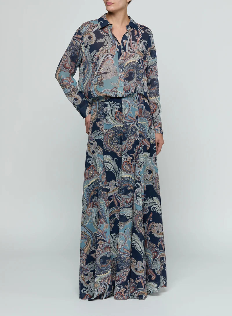 L'AGENCE Cosette Crop Hi Low Shirt in Midnight Besarabian Pailsey