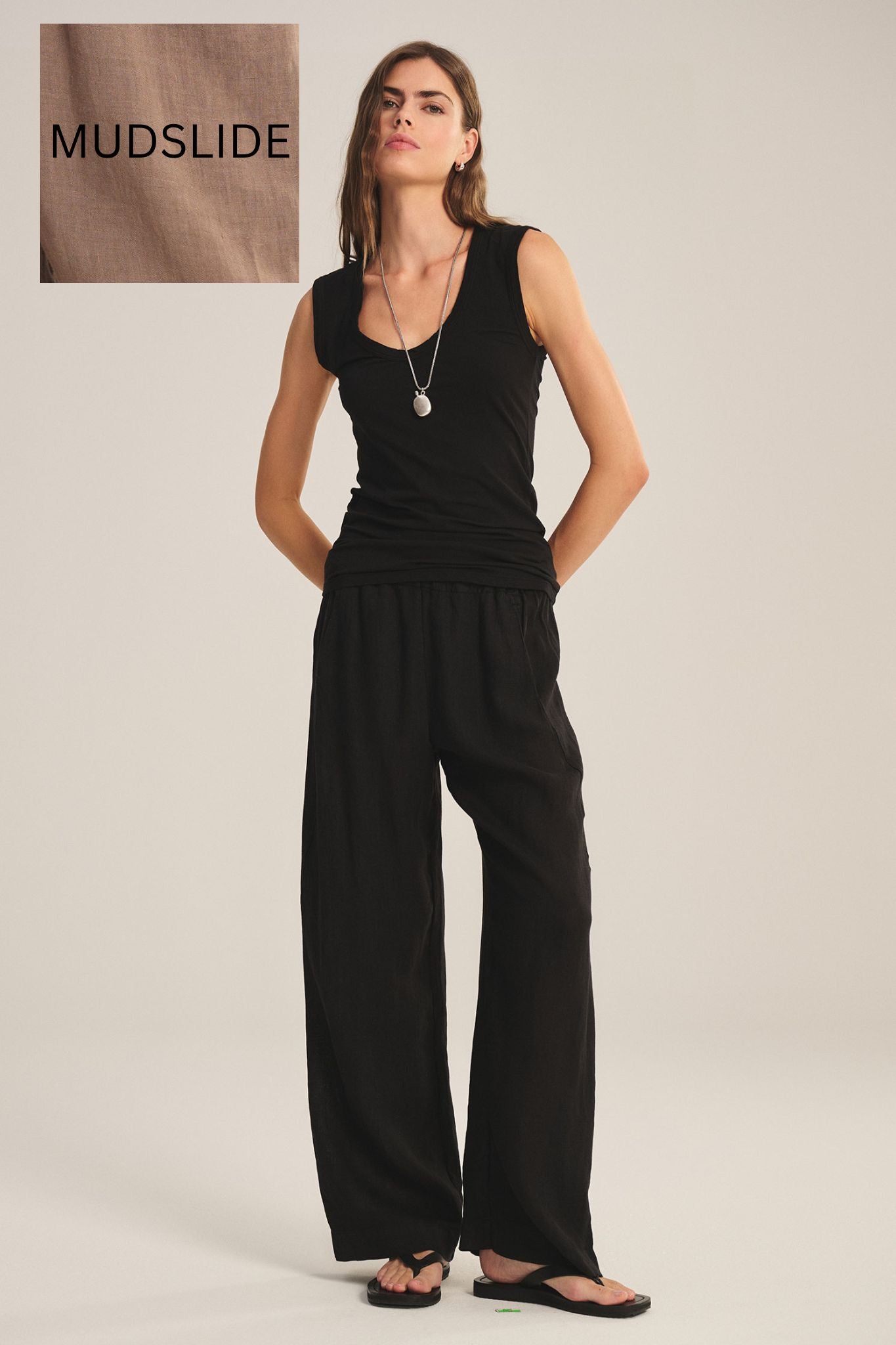 Velvet Lola Woven Linen Pull On Pant in Mudslide