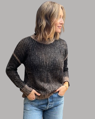 autumn cashmere  Inked Open GG Crew in Blk/Brownstone