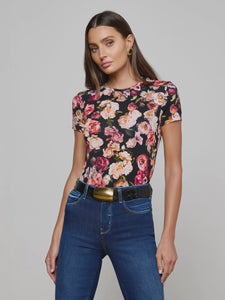 L'AGENCE Ressi Crew S/S Tee in multi cluster floral