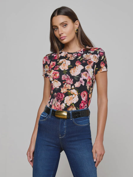 L'AGENCE Ressi Crew S/S Tee in multi cluster floral
