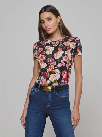 L'AGENCE Ressi Crew S/S Tee in multi cluster floral