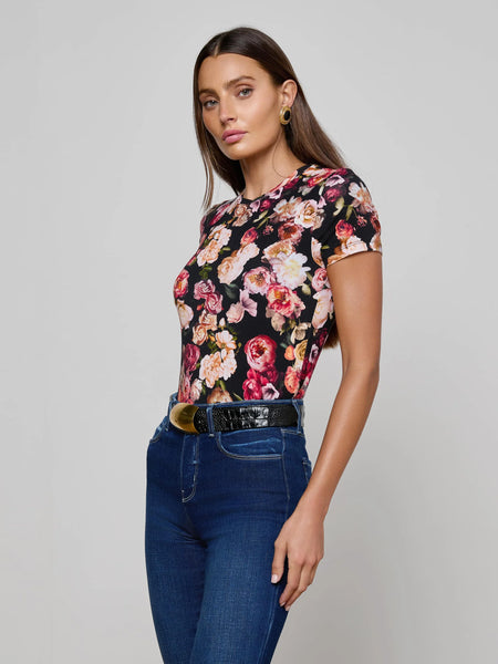 L'AGENCE Ressi Crew S/S Tee in multi cluster floral