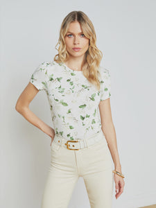 L'AGENCE Ressi Crew Short Sleeve Tee Ivory Soft Floral