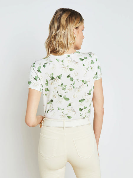 L'AGENCE Ressi Crew Short Sleeve Tee Ivory Soft Floral