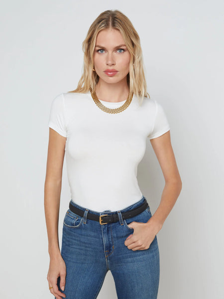 L'AGENCE Ressi Crew Neck Short Sleeve Tee in White