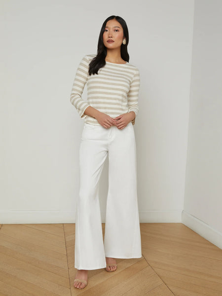 L’AGENCE Lucille stripe boatneck top in Ivory/Marble