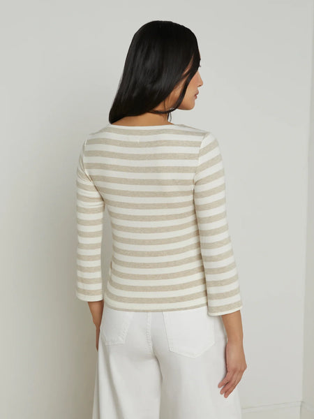 L’AGENCE Lucille stripe boatneck top in Ivory/Marble