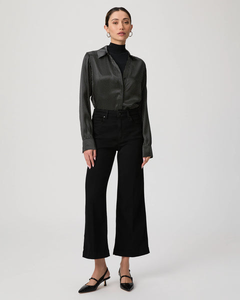 Paige Anessa wide leg crop stretch jean in black shadow