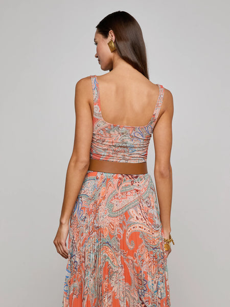 L’AGENCE Rasha Shirred Tank in Org/Lt Blue Paisley