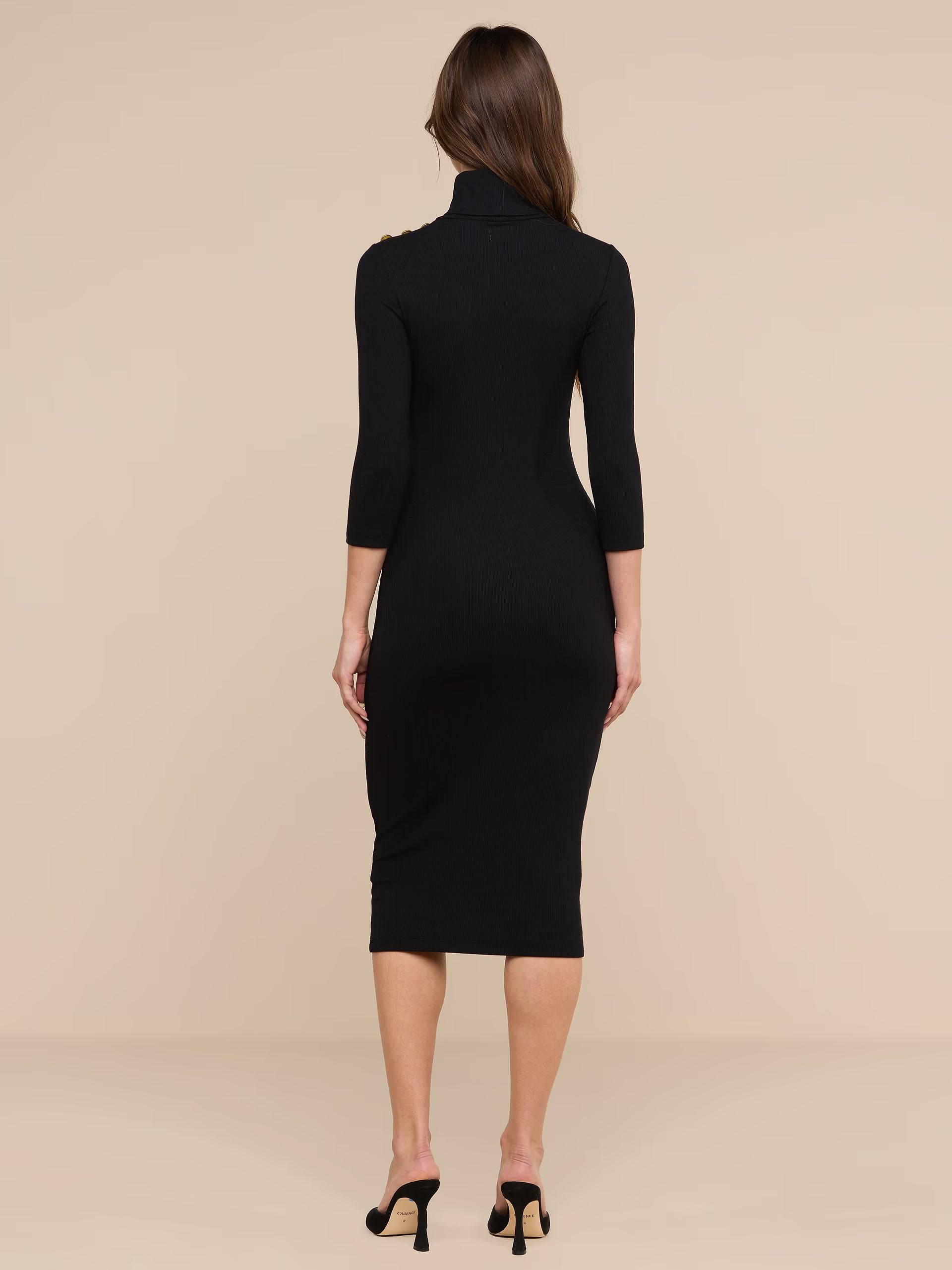 L'AGENCE Voletta 3/4 Sleeve Turtleneck Knit Dress in Black