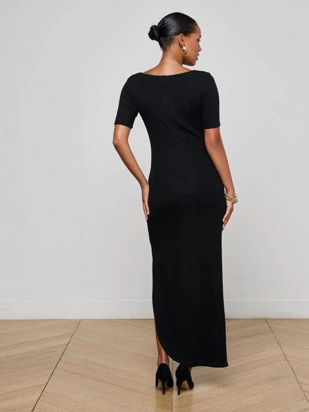 L'AGENCE Lennon Short Sleeve Slit Maxi Dress in Black
